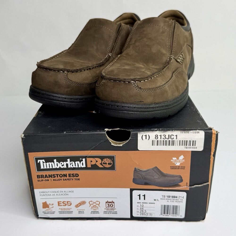 TIMBERLAND PRO Bran Branston Steel Toe Shoes Mens 11 W Brown Suede ESD Slip-On